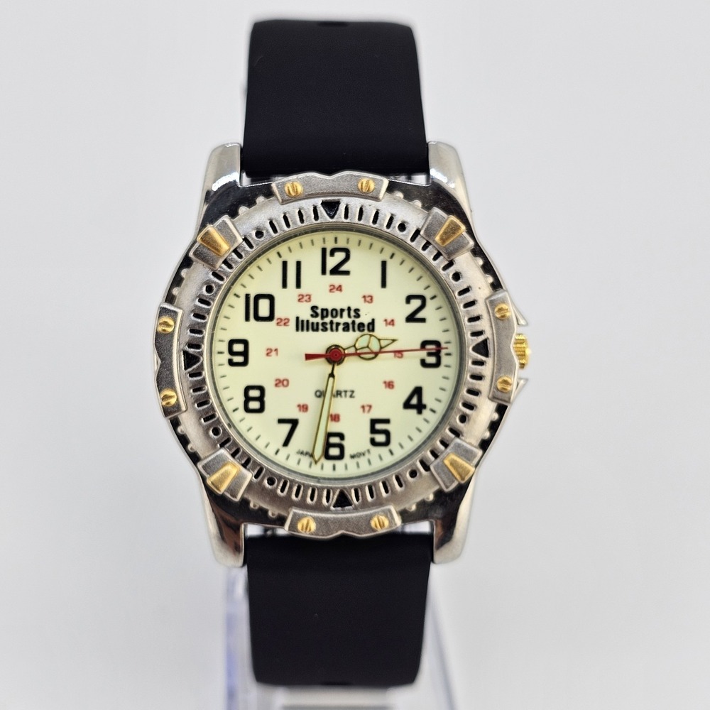 Sports Illustrated Men's Watch 38MM Yellow Dial NEW Black Plastic Bands‎ Battery